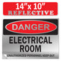 Danger Electrical Room, Unauthorized Personnel Keep Out OSHA WARNING Safety Hazard Label Sign Decal 6 mil Laminated Engineer Grade UV Protected ANSI NFPA Weather Resistant Indoor Outdoor