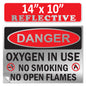 Danger Oxygen In Use No Smoking No Open Flames OSHA WARNING Safety Hazard Label Sign Decal 6 mil Laminated Engineer Grade UV Protected ANSI NFPA Weather Resistant Indoor Outdoor 42664