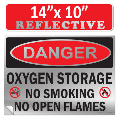 Danger Oxygen Storage No Smoking No Open Flames OSHA WARNING Safety Hazard Label Sign Decal 6 mil Laminated Engineer Grade UV Protected ANSI NFPA Weather Resistant Indoor Outdoor 103927