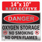 Danger Oxygen Storage No Smoking No Open Flames OSHA WARNING Safety Hazard Label Sign Decal 6 mil Laminated Engineer Grade UV Protected ANSI NFPA Weather Resistant Indoor Outdoor 103927