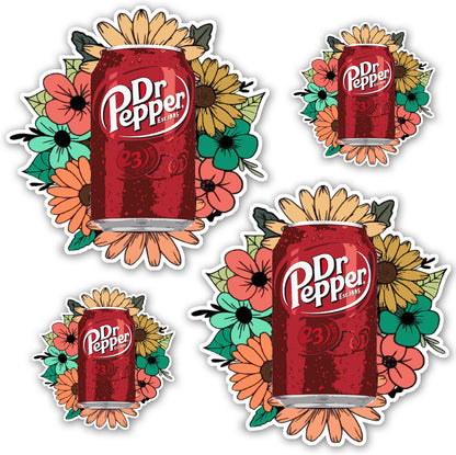 4 Pack (Two 4" & Two 6") Vinyl Label Decal Stickers for Dr Pepper Fans- Waterproof Weatherproof Laminated Soda Logo for Cars, Trucks, Laptops, Windows
