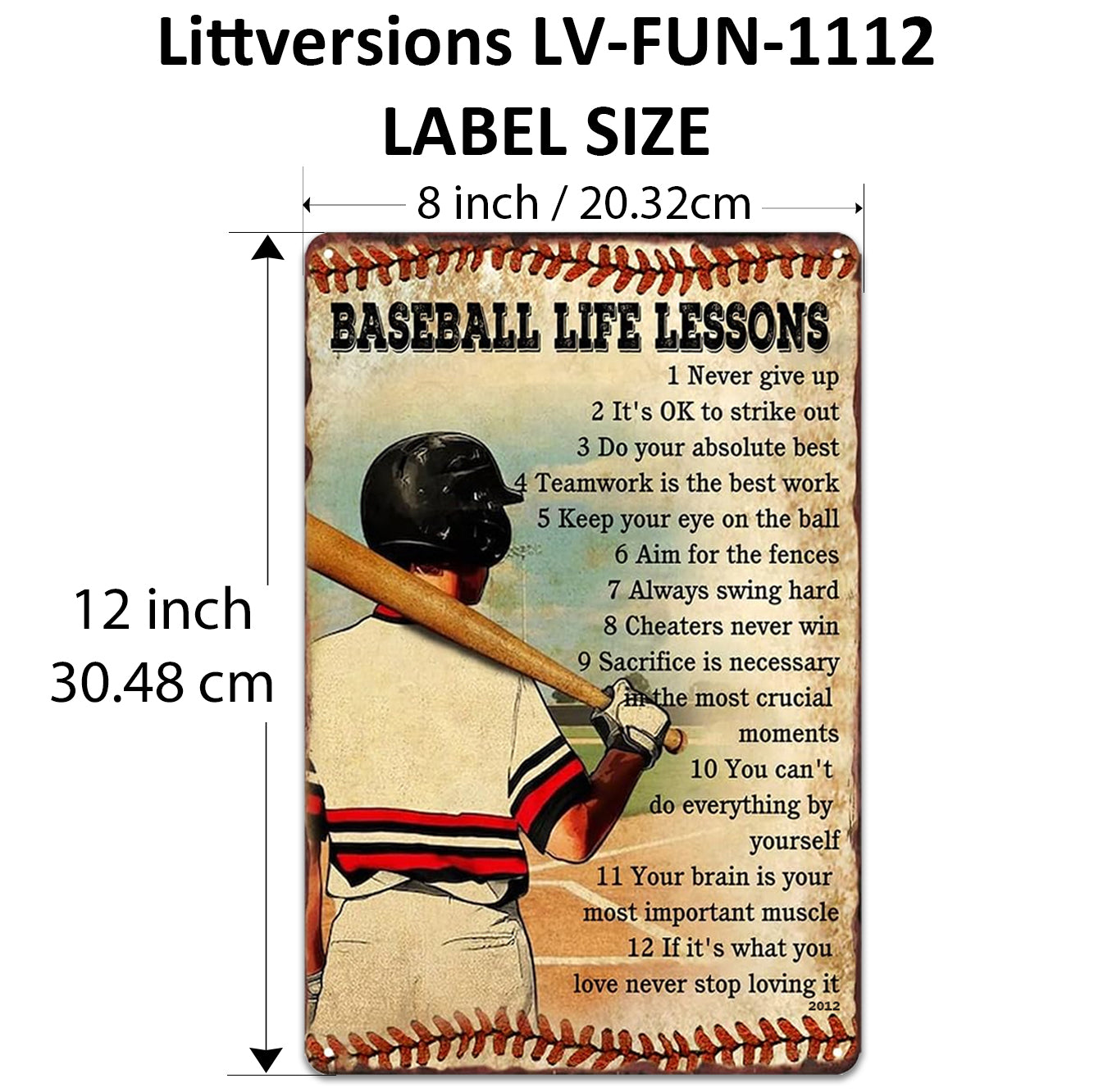 2 Pack  8"x12" Vintage Baseball Wall Decor Laminated Vinyl Decals "I Can Do" & "Life Lessons" Unique Gift Baseball Lovers Coaches Sports Fans Art Bedroom Garage Man Cave Poster Home Décor