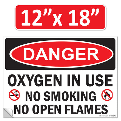 Danger Oxygen In Use No Smoking No Open Flames OSHA WARNING Safety Hazard Label Sign Decal 6 mil Laminated Engineer Grade UV Protected ANSI NFPA Weather Resistant Indoor Outdoor 42664