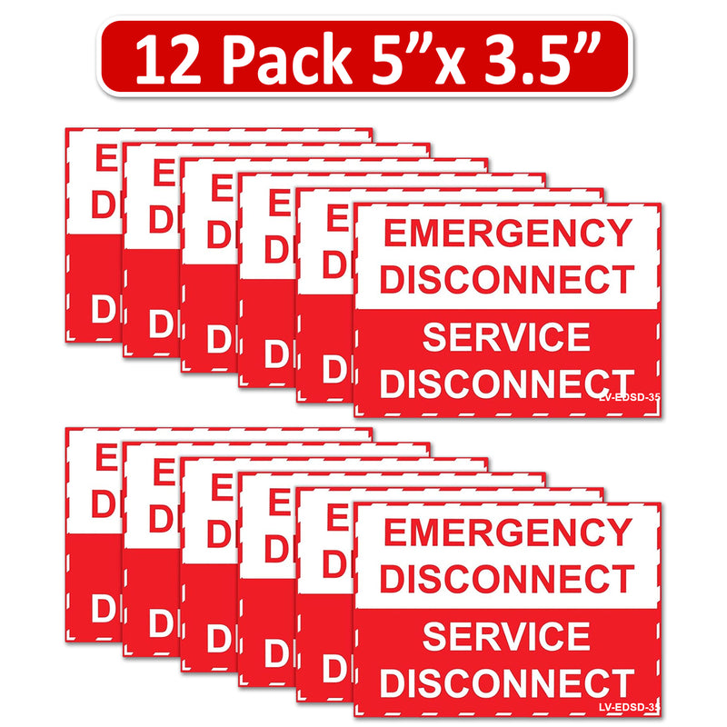 NEC Compliant Emergency Disconnect Service 1.75x9"/5x3.5"/12x9"  Reflective/Red Outdoor Laminated Labels Sticker Electrical Panel Danger Heavy Duty Vinyl Waterproof Ultra Durable