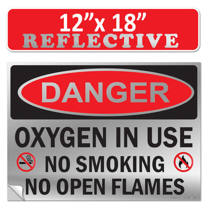 Danger Oxygen In Use No Smoking No Open Flames OSHA WARNING Safety Hazard Label Sign Decal 6 mil Laminated Engineer Grade UV Protected ANSI NFPA Weather Resistant Indoor Outdoor 42664