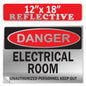 Danger Electrical Room, Unauthorized Personnel Keep Out OSHA WARNING Safety Hazard Label Sign Decal 6 mil Laminated Engineer Grade UV Protected ANSI NFPA Weather Resistant Indoor Outdoor