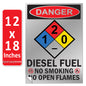 Danger Diesel Fuel No Smoking No Open Flames OSHA WARNING Safety Hazard Label Sign Decal 6 mil Laminated Engineer Grade UV Protected ANSI NFPA Fade/Weather Resistant Indoor Outdoor 123631