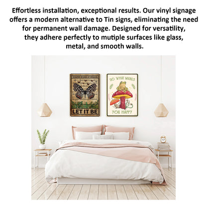 2 Pack  8"x12" Vintage Funny Garden Signs Laminated Vinyl Decals "Do What Makes Happy" & "Let it be" Gift Plant Lover Décor Greenhouse Potting Shed Outdoor Yard Art Home Poster Rustic Look