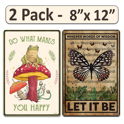 2 Pack  8"x12" Vintage Funny Garden Signs Laminated Vinyl Decals "Do What Makes Happy" & "Let it be" Gift Plant Lover Décor Greenhouse Potting Shed Outdoor Yard Art Home Poster Rustic Look