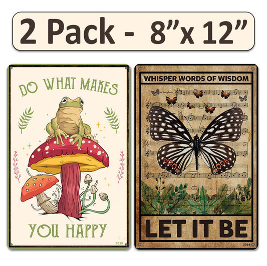 2 Pack  8"x12" Vintage Funny Garden Signs Laminated Vinyl Decals "Do What Makes Happy" & "Let it be" Gift Plant Lover Décor Greenhouse Potting Shed Outdoor Yard Art Home Poster Rustic Look