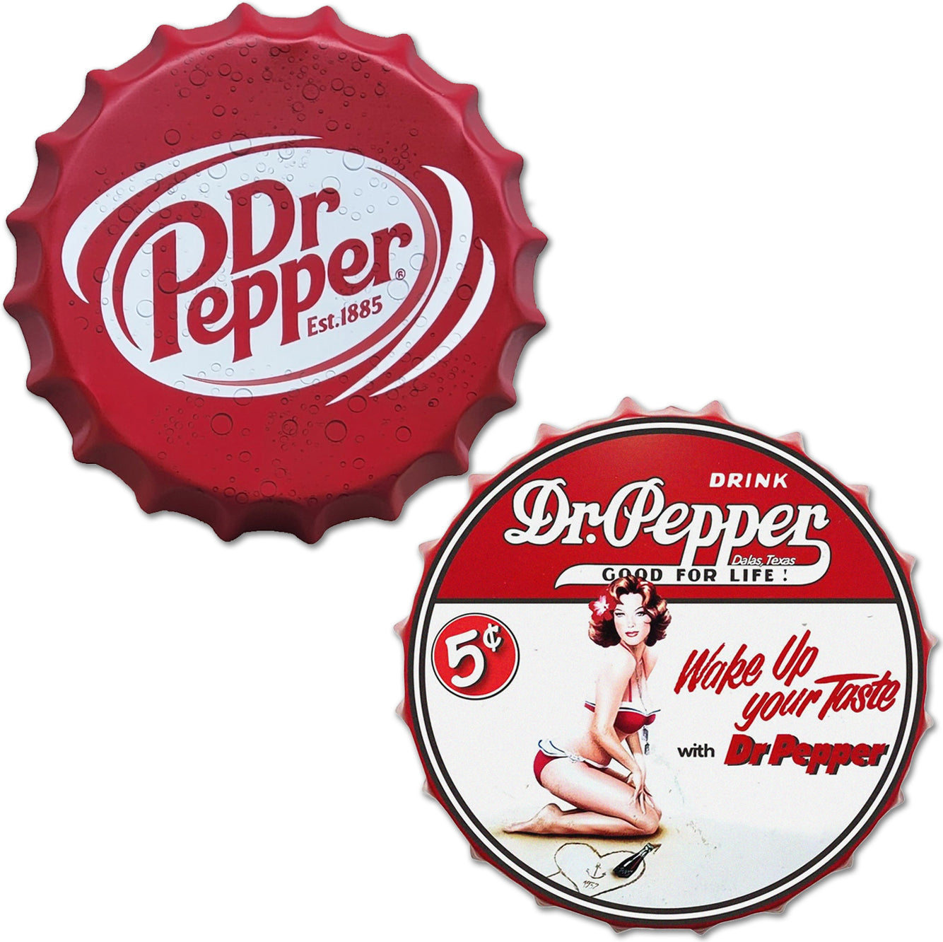 2 Pack 10" Bottle Cap Funny Bar Signs Vinyl Laminated Decals "Dr. Pepper" Unique Gift Dr Pepper Lovers Home Bar Basement Garage ManCave Rustic Humor Décor Art Poster Pub Wall Art
