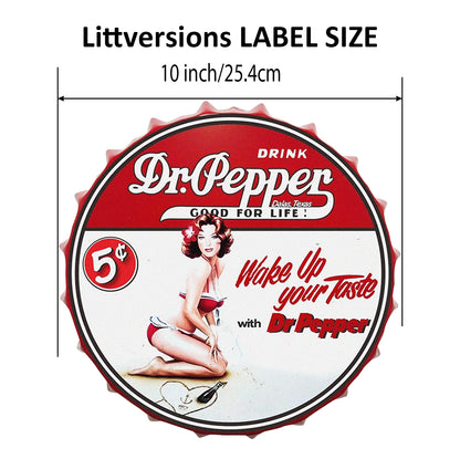 2 Pack 10" Bottle Cap Funny Bar Signs Vinyl Laminated Decals "Dr. Pepper" Unique Gift Dr Pepper Lovers Home Bar Basement Garage ManCave Rustic Humor Décor Art Poster Pub Wall Art