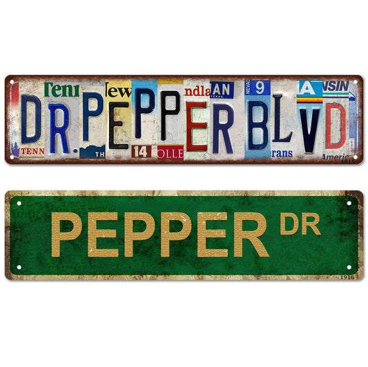 2 Pack 16"x4" Inch Vintage Vinyl Laminated Wall Decor "Dr.Pepper Blvd" Gift Dr Pepper Lovers Home Bar Basement Garage ManCave Rustic Humor Décor Art Poster Pub Wall Art