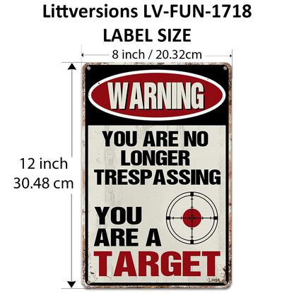 2 Pack  8"x12" Vintage Funny Signs Vinyl Laminated Decals "No Trespassing" Unique Gift Man Caves Wall Art Yard Garages Garden Outdoor/Indoor Home Décor Poster Humor Rustic Look
