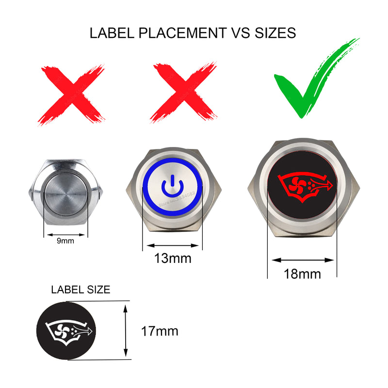17mm Round Latching Push Button Switch Outdoor Laminated Labels Replacement Blue Sea Toggle Rocker Switch 4230 Sticker Circuit Car Truck Yatch RV Backlit Self Adhesive Vinyl