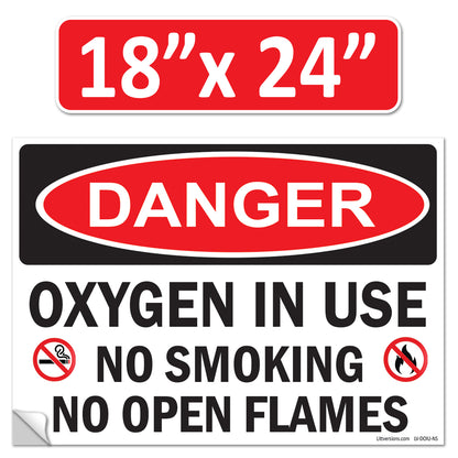 Danger Oxygen In Use No Smoking No Open Flames OSHA WARNING Safety Hazard Label Sign Decal 6 mil Laminated Engineer Grade UV Protected ANSI NFPA Weather Resistant Indoor Outdoor 42664
