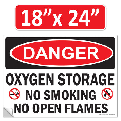 Danger Oxygen Storage No Smoking No Open Flames OSHA WARNING Safety Hazard Label Sign Decal 6 mil Laminated Engineer Grade UV Protected ANSI NFPA Weather Resistant Indoor Outdoor 103927