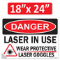 Danger Laser In Use Wear Protective Goggles Eyerwear OSHA WARNING Safety Hazard Label Sign Decal 6 mil Laminated Engineer Grade UV Protected ANSI NFPA Weather Resistant Indoor Outdoor
