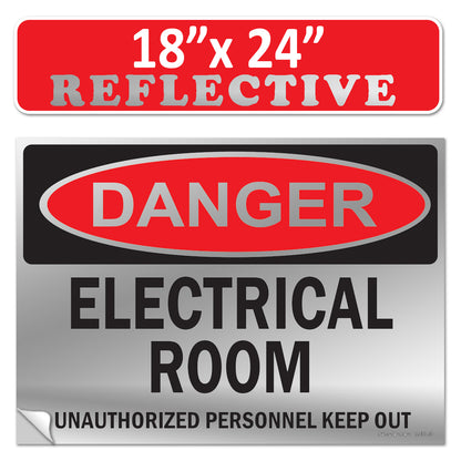 Danger Electrical Room, Unauthorized Personnel Keep Out OSHA WARNING Safety Hazard Label Sign Decal 6 mil Laminated Engineer Grade UV Protected ANSI NFPA Weather Resistant Indoor Outdoor