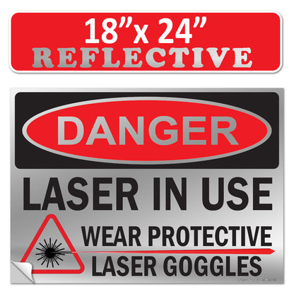 Danger Laser In Use Wear Protective Goggles Eyerwear OSHA WARNING Safety Hazard Label Sign Decal 6 mil Laminated Engineer Grade UV Protected ANSI NFPA Weather Resistant Indoor Outdoor