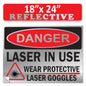 Danger Laser In Use Wear Protective Goggles Eyerwear OSHA WARNING Safety Hazard Label Sign Decal 6 mil Laminated Engineer Grade UV Protected ANSI NFPA Weather Resistant Indoor Outdoor