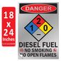 Danger Diesel Fuel No Smoking No Open Flames OSHA WARNING Safety Hazard Label Sign Decal 6 mil Laminated Engineer Grade UV Protected ANSI NFPA Fade/Weather Resistant Indoor Outdoor 123631