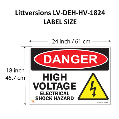 Danger High Voltage, Electrical Shock Hazard OSHA WARNING Label Sign Decal 6 mil Laminated Engineer Grade UV Protected Red Black White ANSI NFPA Weather Resistant Indoor Outdoor 131702