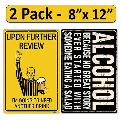 2 Pack  8"x12" Vintage Funny Bar Signs Vinyl Laminated Decals "No Great Story Started with Salad" & "Need Another Drink" Unique Gift Beer & Cocktail Lovers Home Bar Basement Garage ManCave