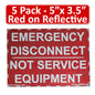 Littversions 5 Pack 5"x 3.5" Reflective Red NEC Compliant Emergency Disconnect NOT Service Equipment Outdoor Laminated Labels Sticker Electrical Panel Danger Heavy Duty Vinyl Waterproof Ultra Durable