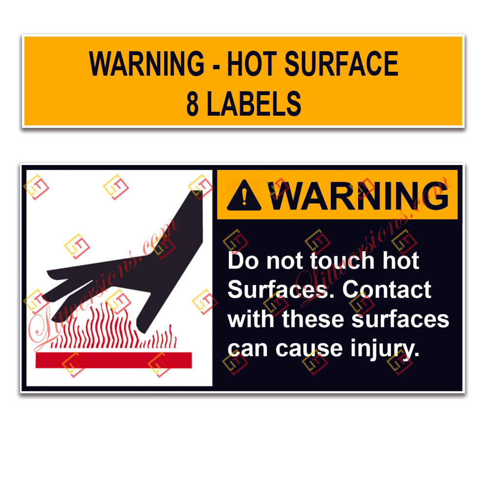 8 Pack 4"x2" ANSI Z535 Warning Label "Do Not Touch Hot Surface" Safety Decal for Machinery & Equipment | Black/Red/Orange on White | Laminated, Durable