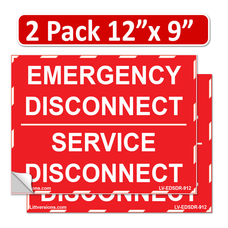 2 Pack 12"x 9" Red NEC compliant Emergency Disconnect Service Outdoor Laminated Labels Decal Sign Notice Danger Sticker Panel Durable Electrical Heavy Duty Vinyl Waterproof