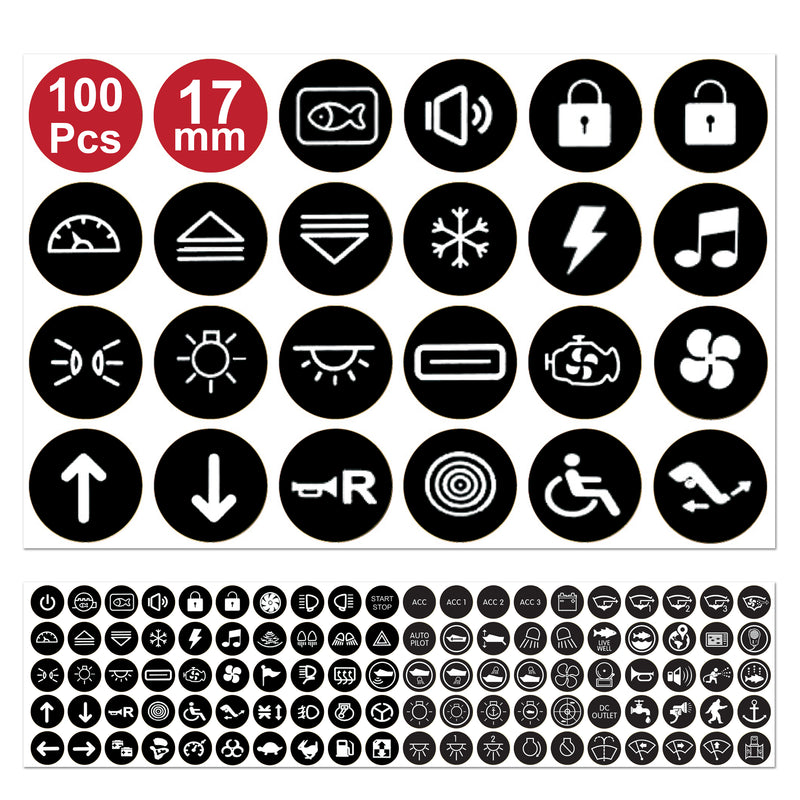 17mm Round Latching Push Button Switch Outdoor Laminated Labels Replacement Blue Sea Toggle Rocker Switch 4230 Sticker Circuit Car Truck Yatch RV Backlit Self Adhesive Vinyl