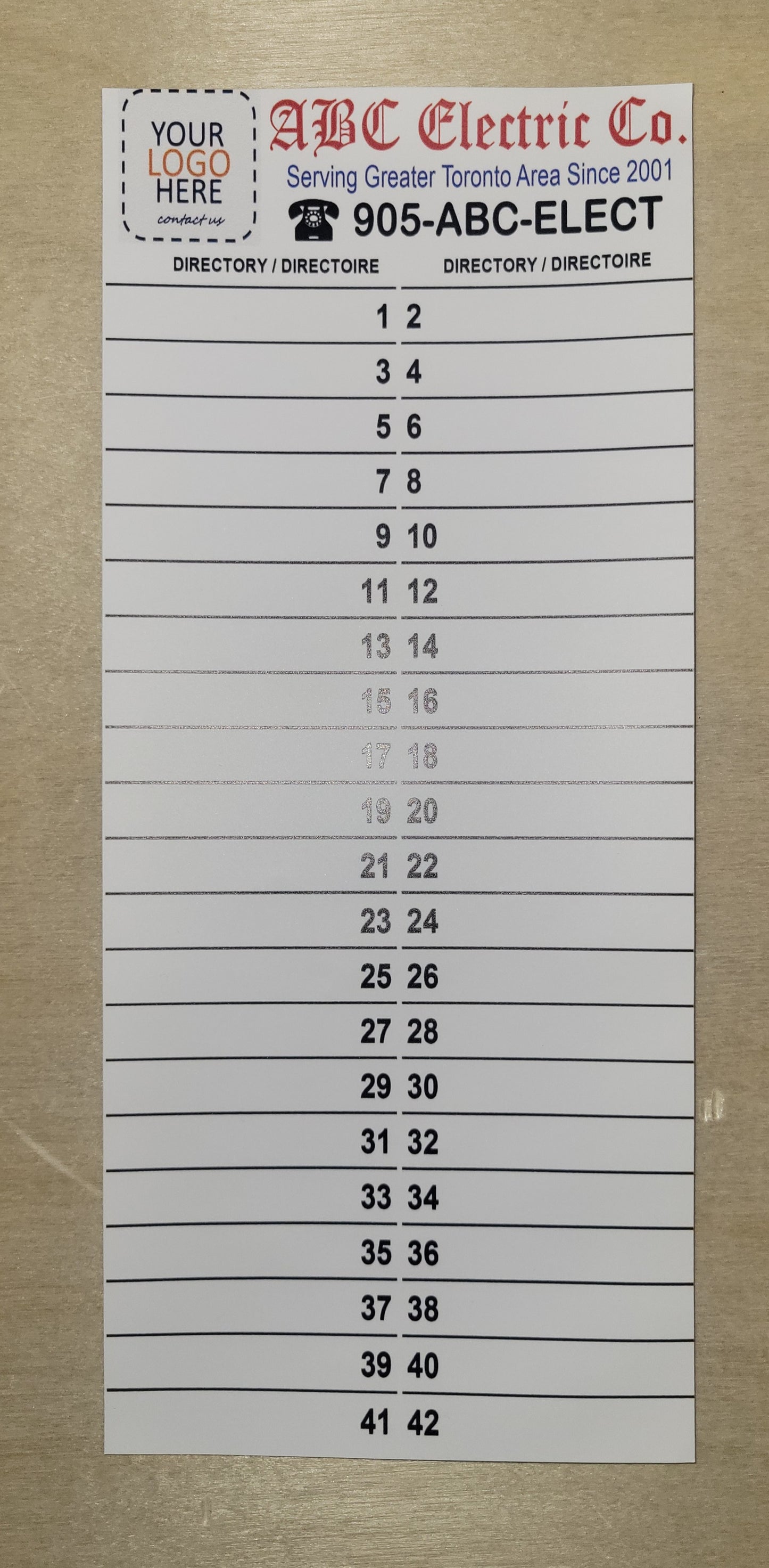 Custom Bulk (100-1000 Pcs) Panel Directory Labels