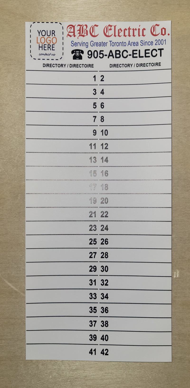 Custom Bulk (100-1000 Pcs) Panel Directory Labels