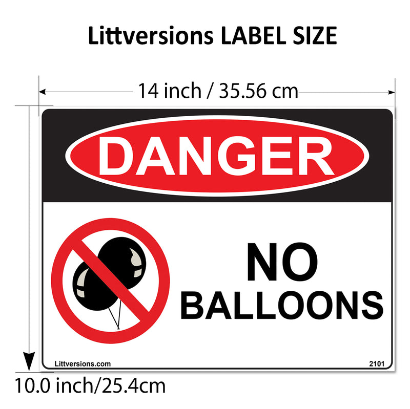 No Balloons Label Sign Decal - 7x10/10x14" Laminated Vinyl Waterproof, High-Visibility Latex Allergy Warning Safety Signs for Schools, Daycares, Hospitals, Clinics