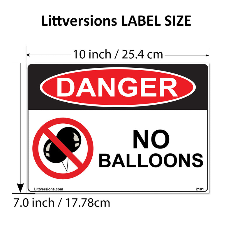 No Balloons Label Sign Decal - 7x10/10x14" Laminated Vinyl Waterproof, High-Visibility Latex Allergy Warning Safety Signs for Schools, Daycares, Hospitals, Clinics