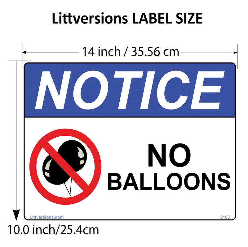 No Balloons Label Sign Decal - 7x10/10x14" Laminated Vinyl Waterproof, High-Visibility Latex Allergy Warning Safety Signs for Schools, Daycares, Hospitals, Clinics