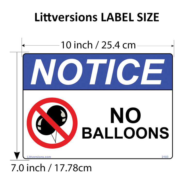 No Balloons Label Sign Decal - 7x10/10x14" Laminated Vinyl Waterproof, High-Visibility Latex Allergy Warning Safety Signs for Schools, Daycares, Hospitals, Clinics