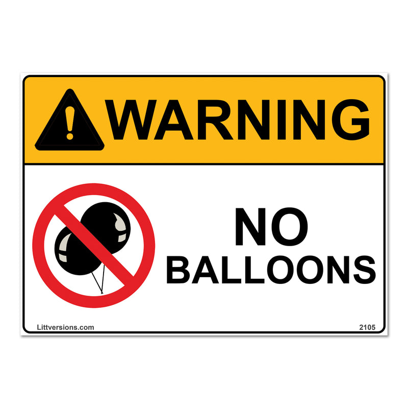 No Balloons Label Sign Decal - 7x10/10x14" Laminated Vinyl Waterproof, High-Visibility Latex Allergy Warning Safety Signs for Schools, Daycares, Hospitals, Clinics