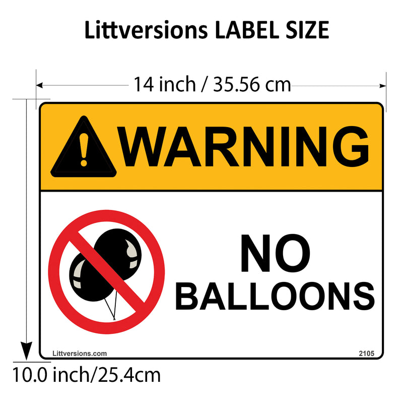 No Balloons Label Sign Decal - 7x10/10x14" Laminated Vinyl Waterproof, High-Visibility Latex Allergy Warning Safety Signs for Schools, Daycares, Hospitals, Clinics