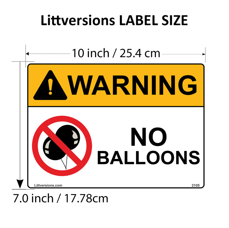 No Balloons Label Sign Decal - 7x10/10x14" Laminated Vinyl Waterproof, High-Visibility Latex Allergy Warning Safety Signs for Schools, Daycares, Hospitals, Clinics