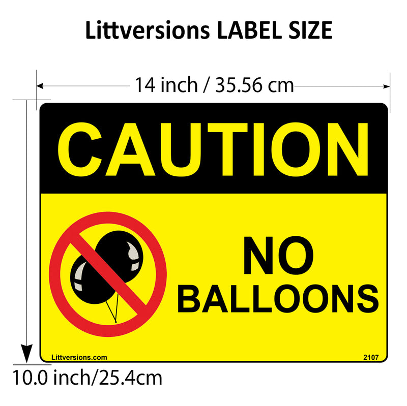 No Balloons Label Sign Decal - 7x10/10x14" Laminated Vinyl Waterproof, High-Visibility Latex Allergy Warning Safety Signs for Schools, Daycares, Hospitals, Clinics