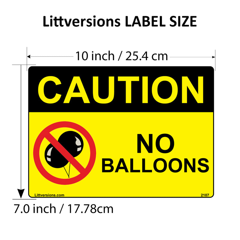No Balloons Label Sign Decal - 7x10/10x14" Laminated Vinyl Waterproof, High-Visibility Latex Allergy Warning Safety Signs for Schools, Daycares, Hospitals, Clinics