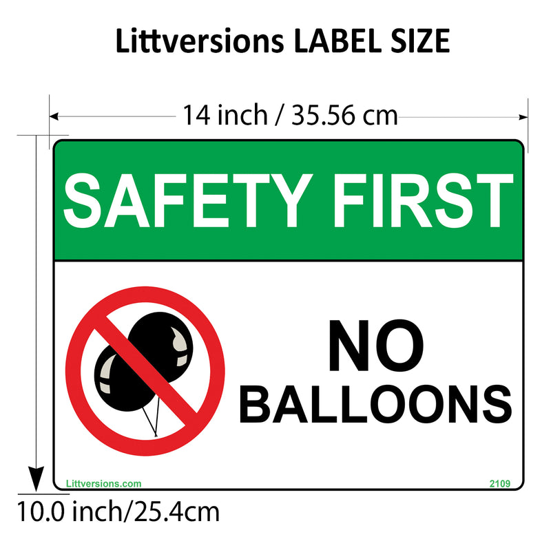 No Balloons Label Sign Decal - 7x10/10x14" Laminated Vinyl Waterproof, High-Visibility Latex Allergy Warning Safety Signs for Schools, Daycares, Hospitals, Clinics