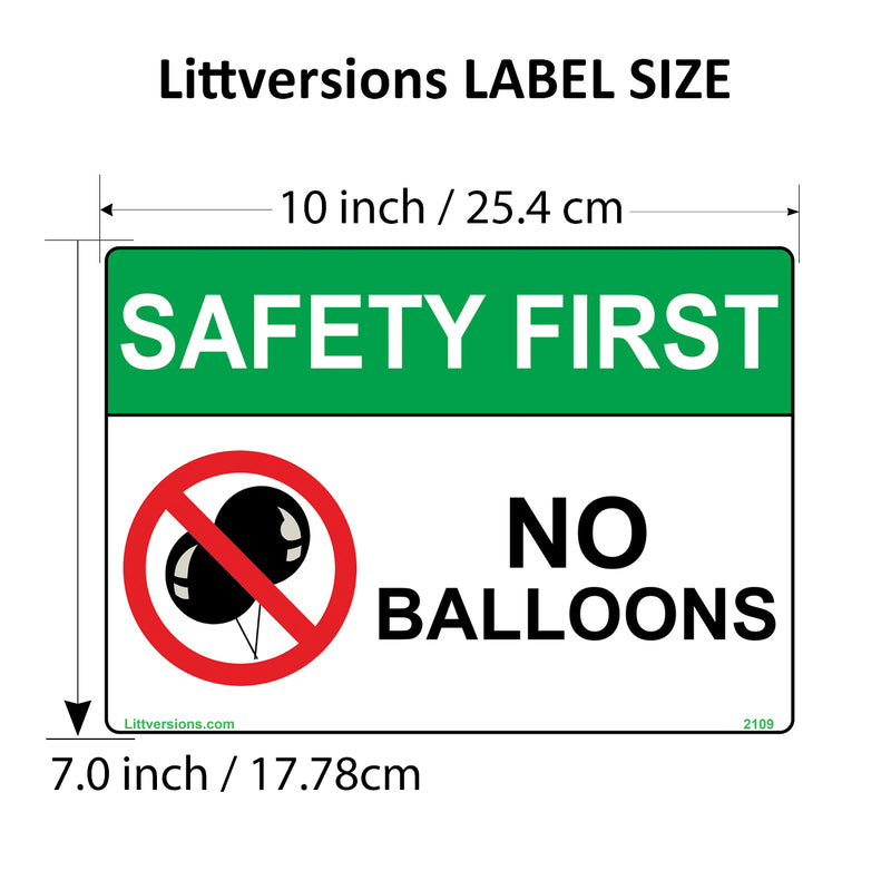 No Balloons Label Sign Decal - 7x10/10x14" Laminated Vinyl Waterproof, High-Visibility Latex Allergy Warning Safety Signs for Schools, Daycares, Hospitals, Clinics