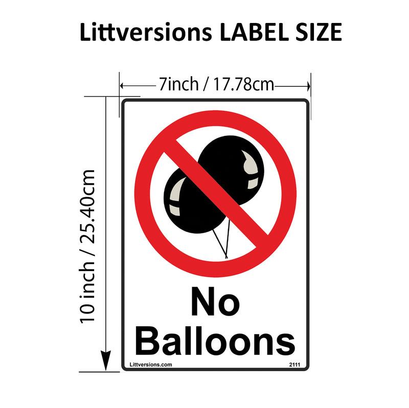 No Balloons Label Sign Decal - Laminated Vinyl Waterproof, High-Visibility Universal Latex Allergy Awareness Safety Signs for Schools, Daycares, Hospitals, & Venues