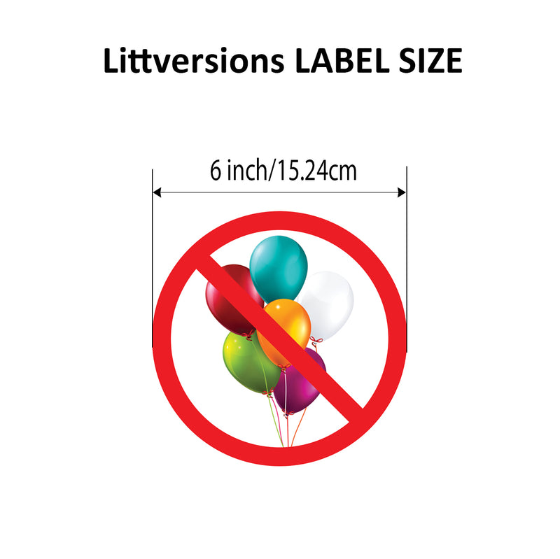 Round No Balloon Multi-Color/Black&Red 4/6/10" Label Sticker Decal Vinyl Waterproof, High-Visibility Latex Allergy Awareness Universal Safety Signs for Schools, Daycares, and Hospitals