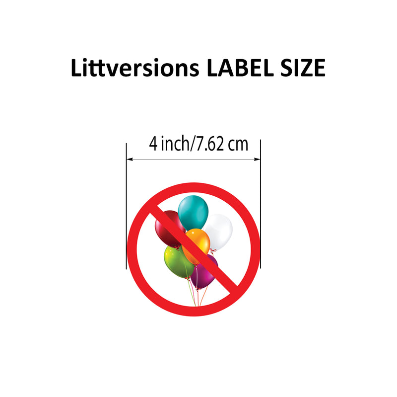 Round No Balloon Multi-Color/Black&Red 4/6/10" Label Sticker Decal Vinyl Waterproof, High-Visibility Latex Allergy Awareness Universal Safety Signs for Schools, Daycares, and Hospitals