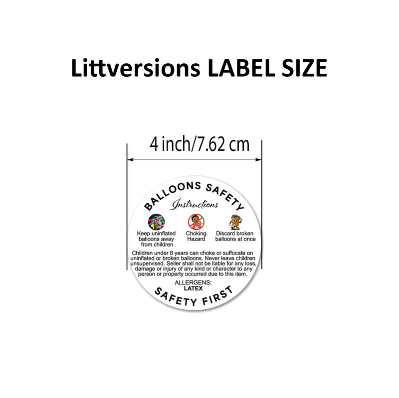 Round Balloons Safety Instructions 2"/4"Labels Allergens Latex Safety First Stickers Decals for Schools, Daycares, Classrooms, Parties, Public Venues, Vinyl Waterproof