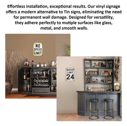 2 Pack  8"x12" Vintage Funny Bar Signs Vinyl Laminated Decals "No Speed Limit" & "Beer limit" Unique Gift Beer & Cocktail Lovers Home Bar Basement Garage Man Cave Rustic Art Poster Pub